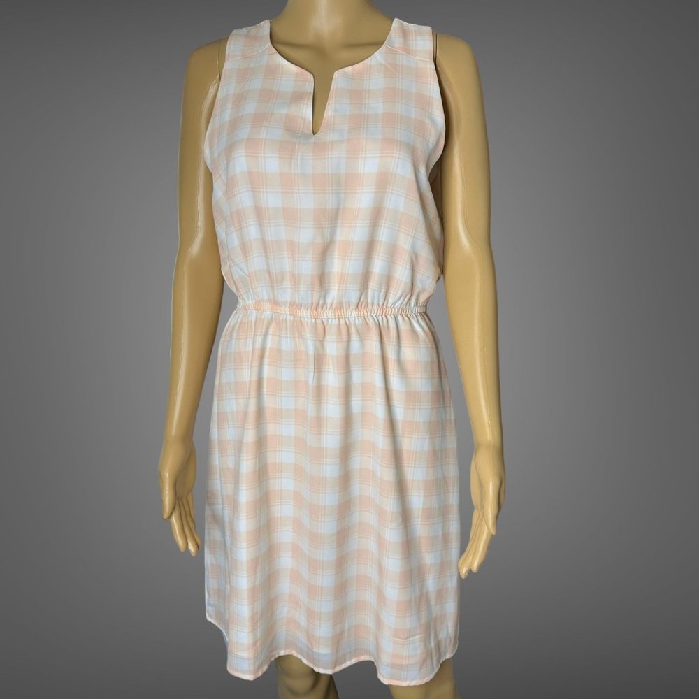 41 Hawthorn Blouson Dress Medium White-Melon Plaid Lined Sleeveless Knee Length